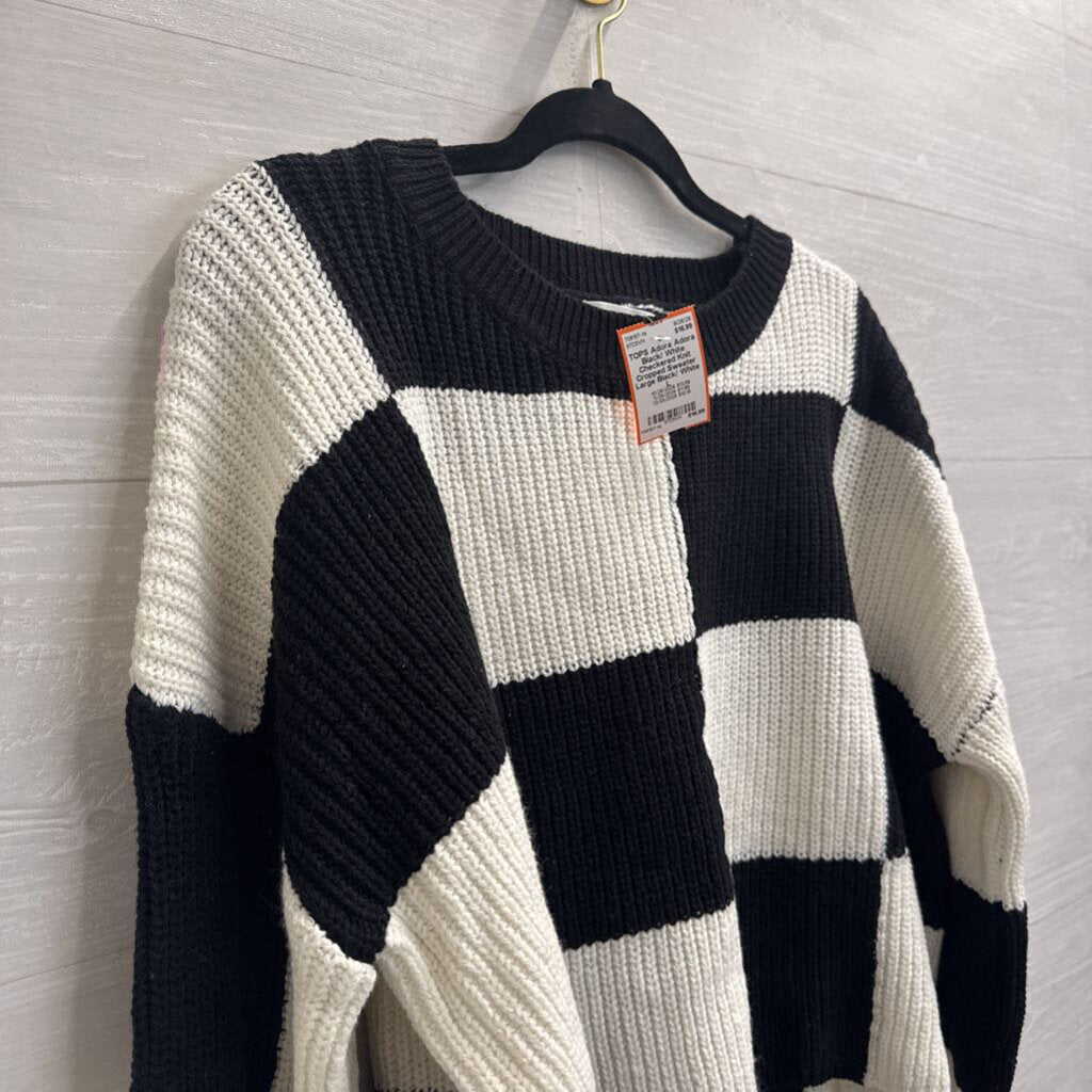 Adora Black/ White Checkered Knit Cropped Sweater Large