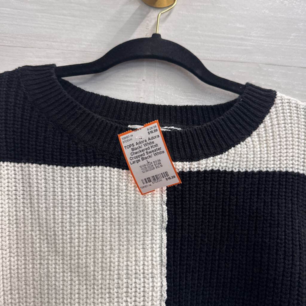 Adora Black/ White Checkered Knit Cropped Sweater Large
