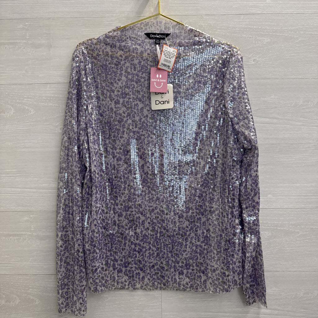 Davi and Dani Purple Floral Sequin Long Sleeve Top 2XL