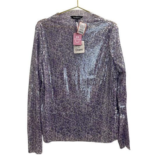 Davi and Dani Purple Floral Sequin Long Sleeve Top 2XL