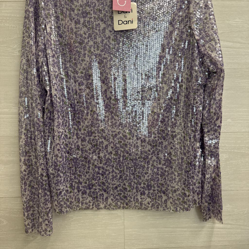 Davi and Dani Purple Floral Sequin Long Sleeve Top 2XL