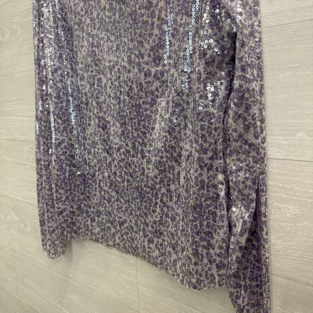 Davi and Dani Purple Floral Sequin Long Sleeve Top 2XL