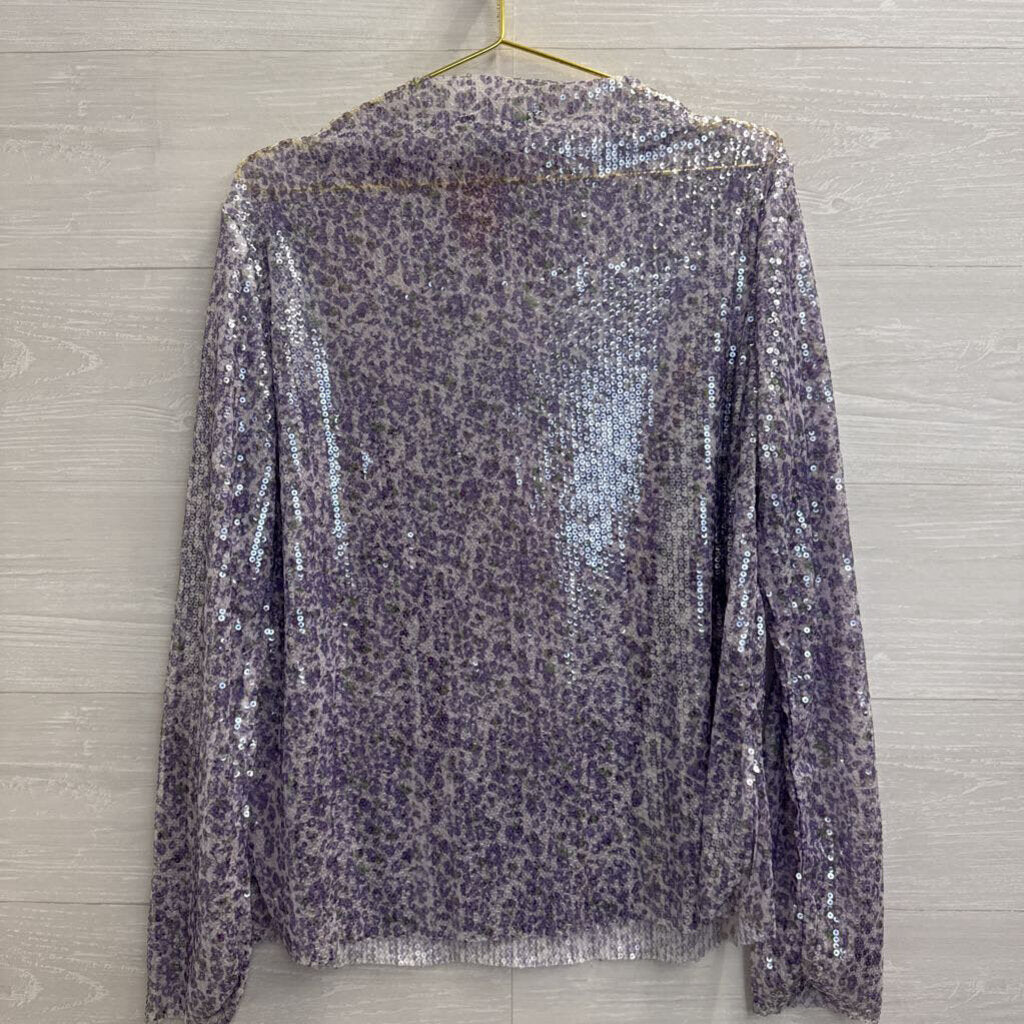 Davi and Dani Purple Floral Sequin Long Sleeve Top 2XL