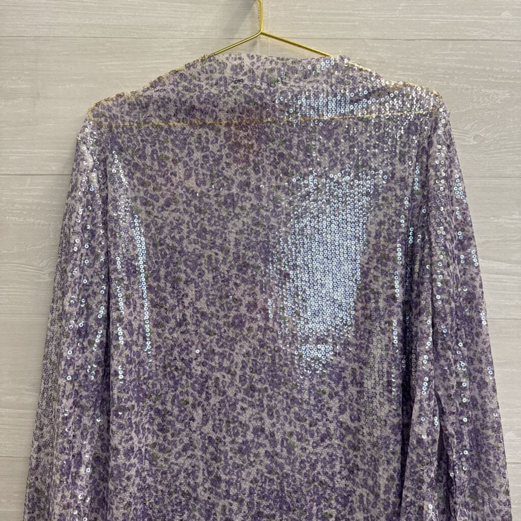 Davi and Dani Purple Floral Sequin Long Sleeve Top 2XL