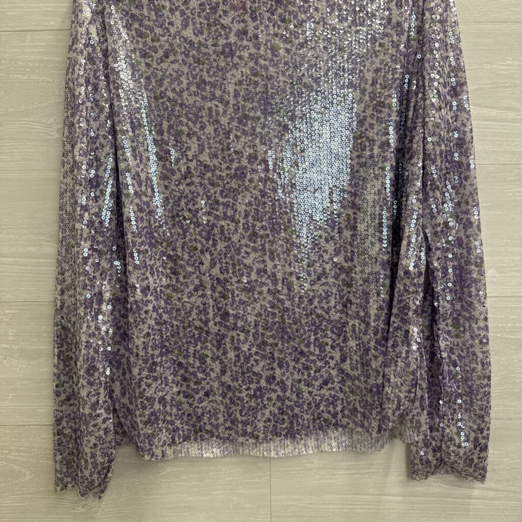 Davi and Dani Purple Floral Sequin Long Sleeve Top 2XL