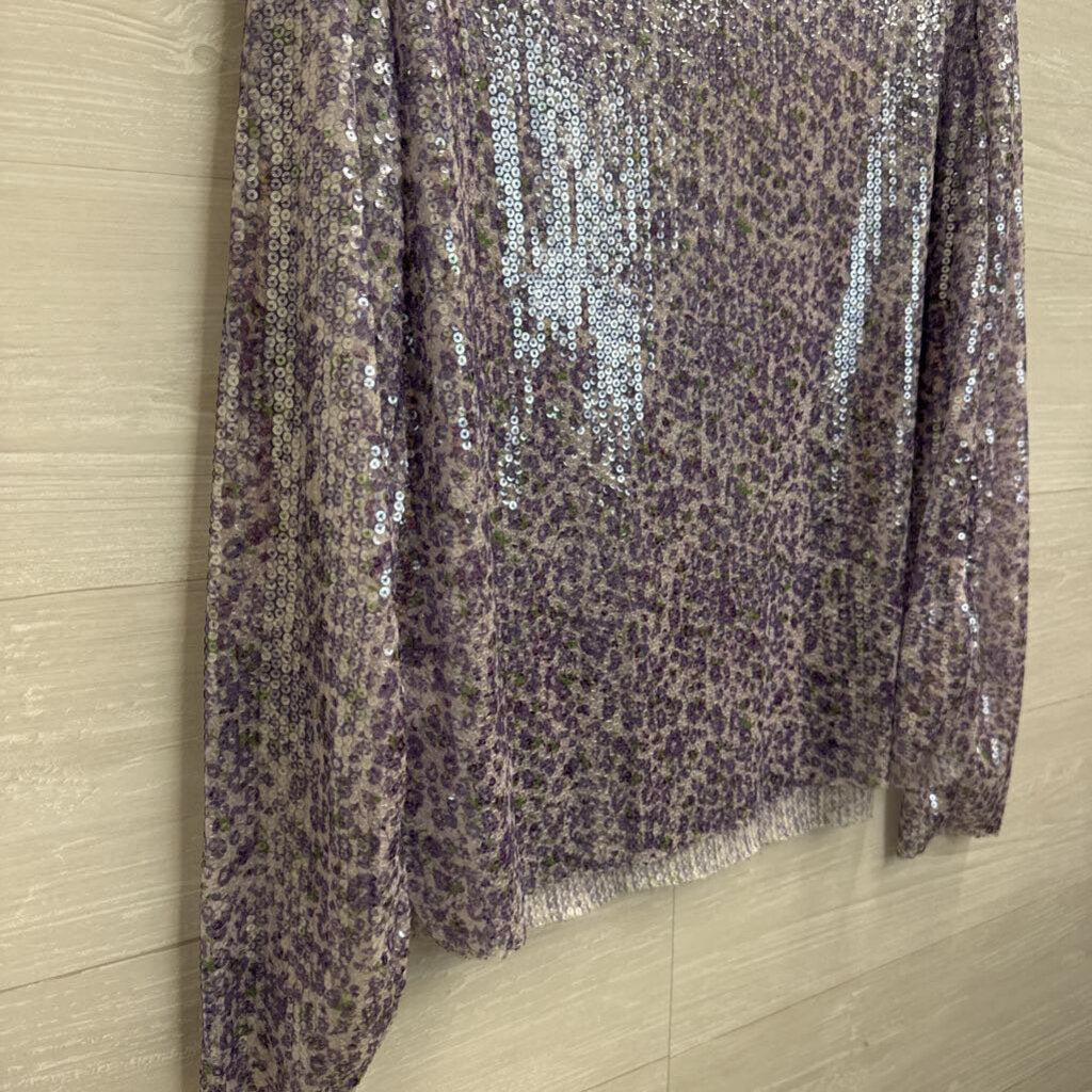 Davi and Dani Purple Floral Sequin Long Sleeve Top 2XL