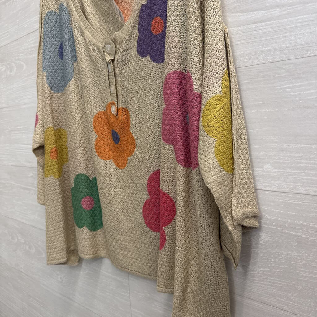 POL Beige/ Multi Floral Knit Slouchy Top Large