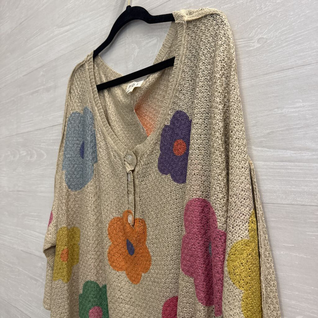 POL Beige/ Multi Floral Knit Slouchy Top Large