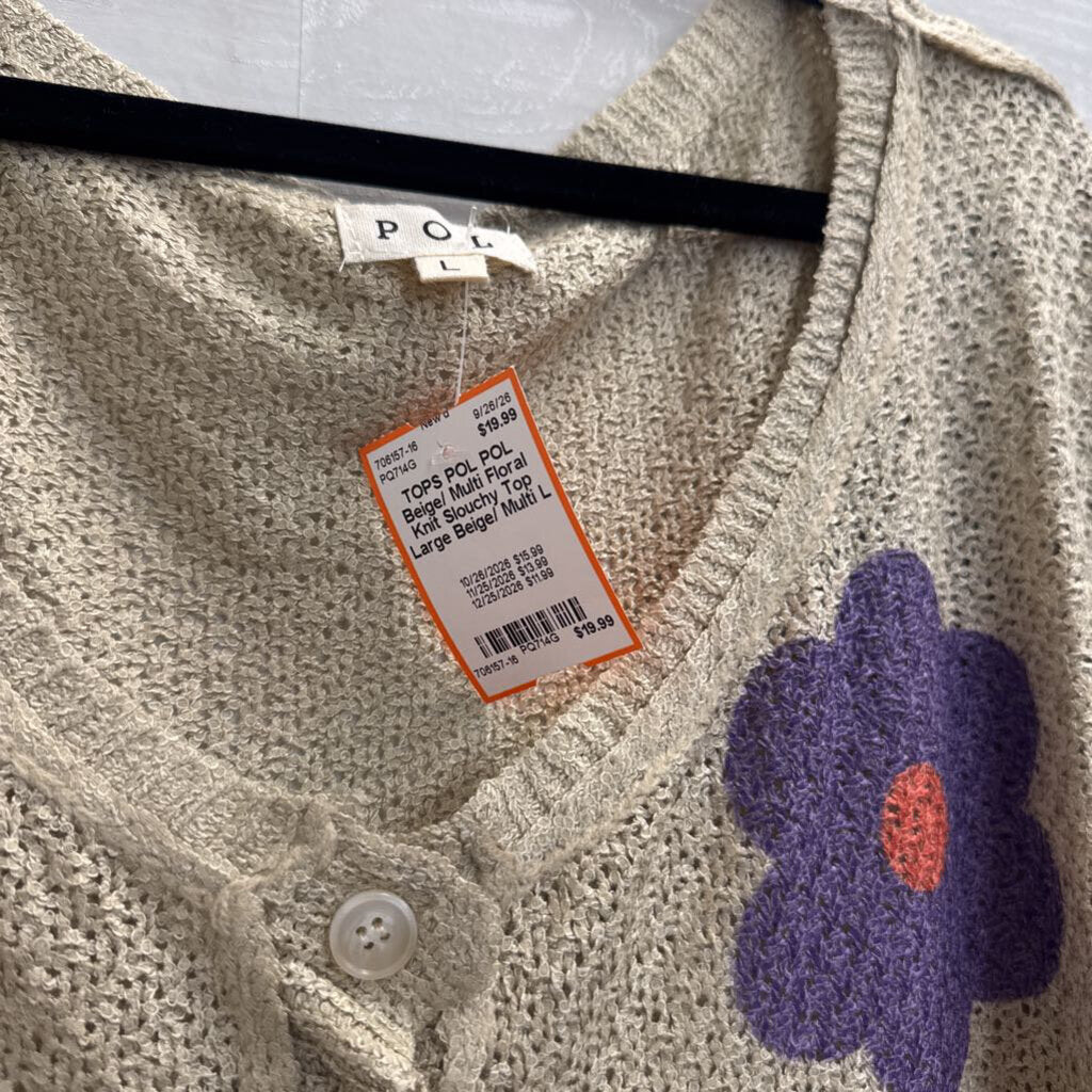 POL Beige/ Multi Floral Knit Slouchy Top Large