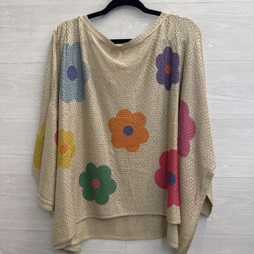 POL Beige/ Multi Floral Knit Slouchy Top Large