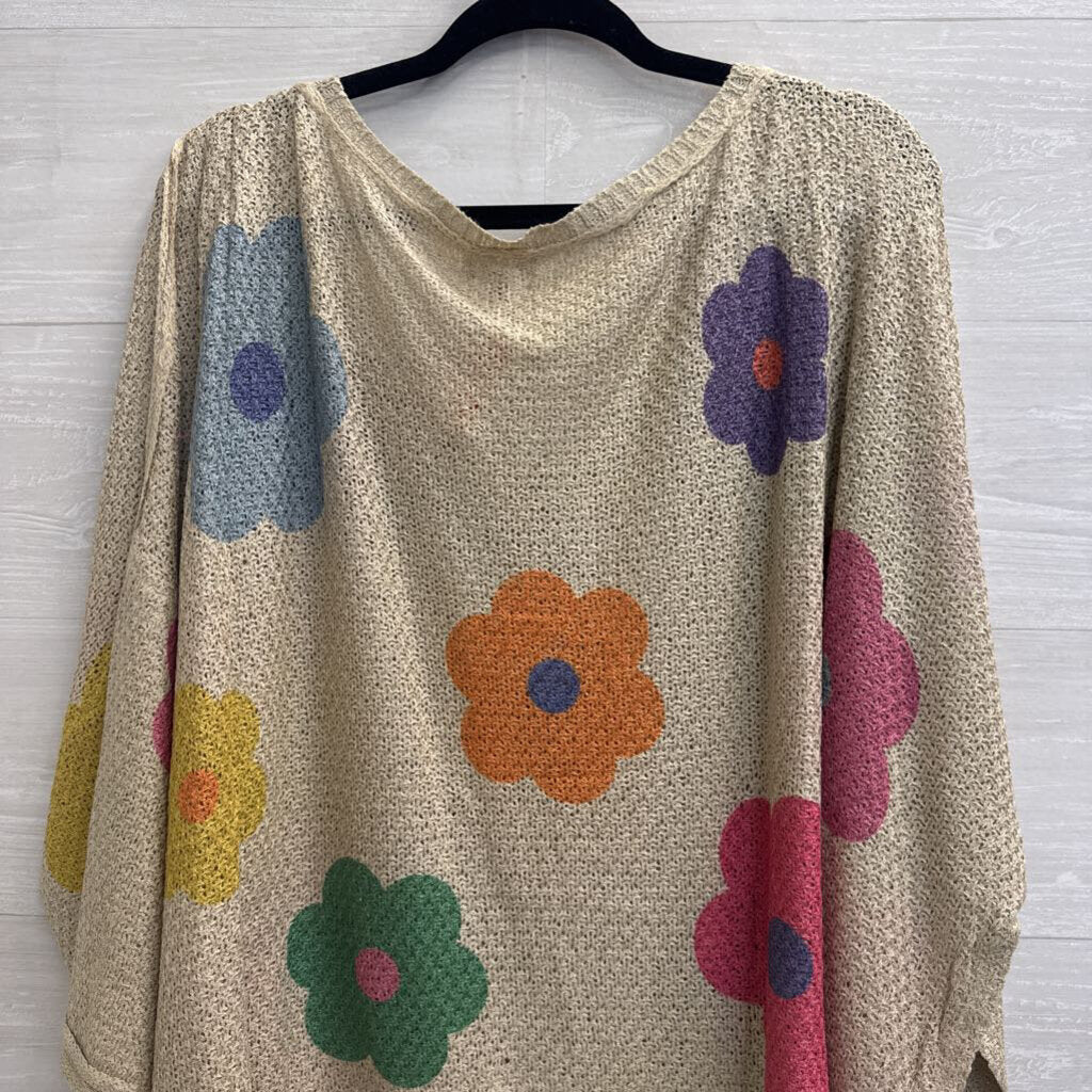 POL Beige/ Multi Floral Knit Slouchy Top Large