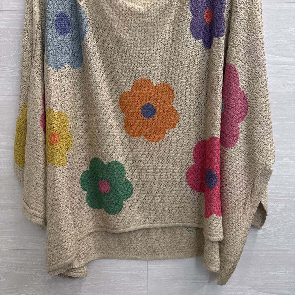 POL Beige/ Multi Floral Knit Slouchy Top Large