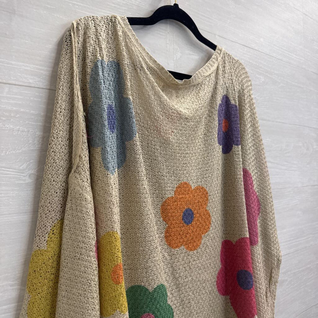 POL Beige/ Multi Floral Knit Slouchy Top Large