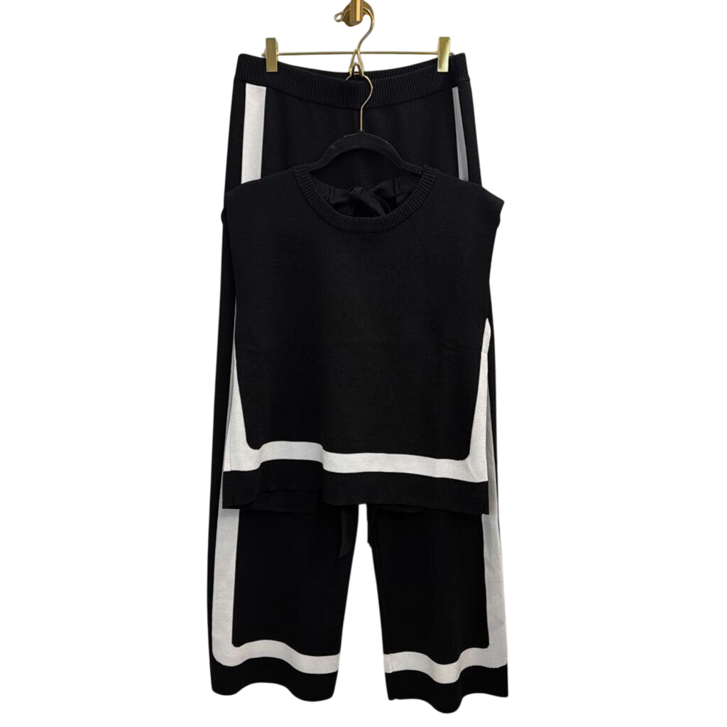Lalavon Black/ White Knit Sleeveless Top/ Pull On Pants Set Large