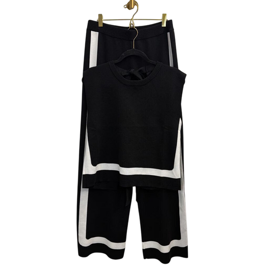 Lalavon Black/ White Knit Sleeveless Top/ Pull On Pants Set Large