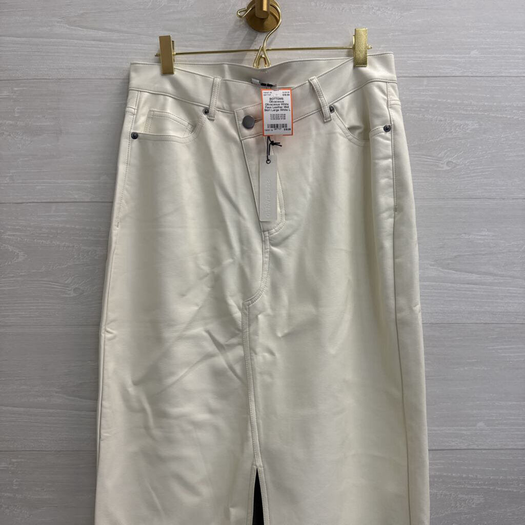 Olivaceous White Faux Leather Midi Skirt Large
