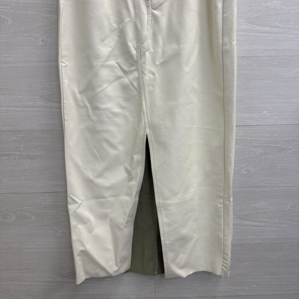 Olivaceous White Faux Leather Midi Skirt Large