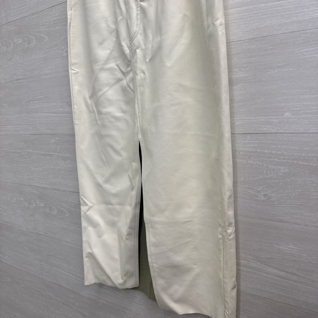 Olivaceous White Faux Leather Midi Skirt Large
