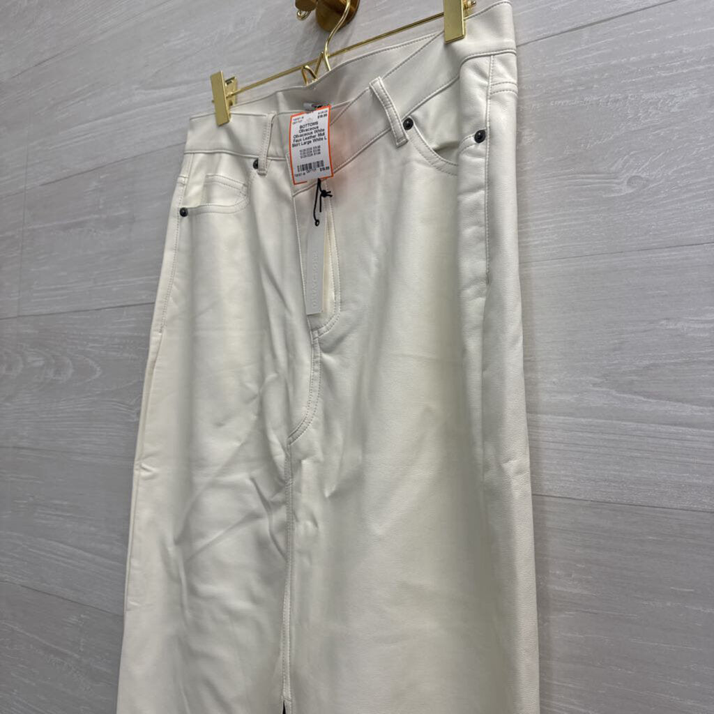 Olivaceous White Faux Leather Midi Skirt Large