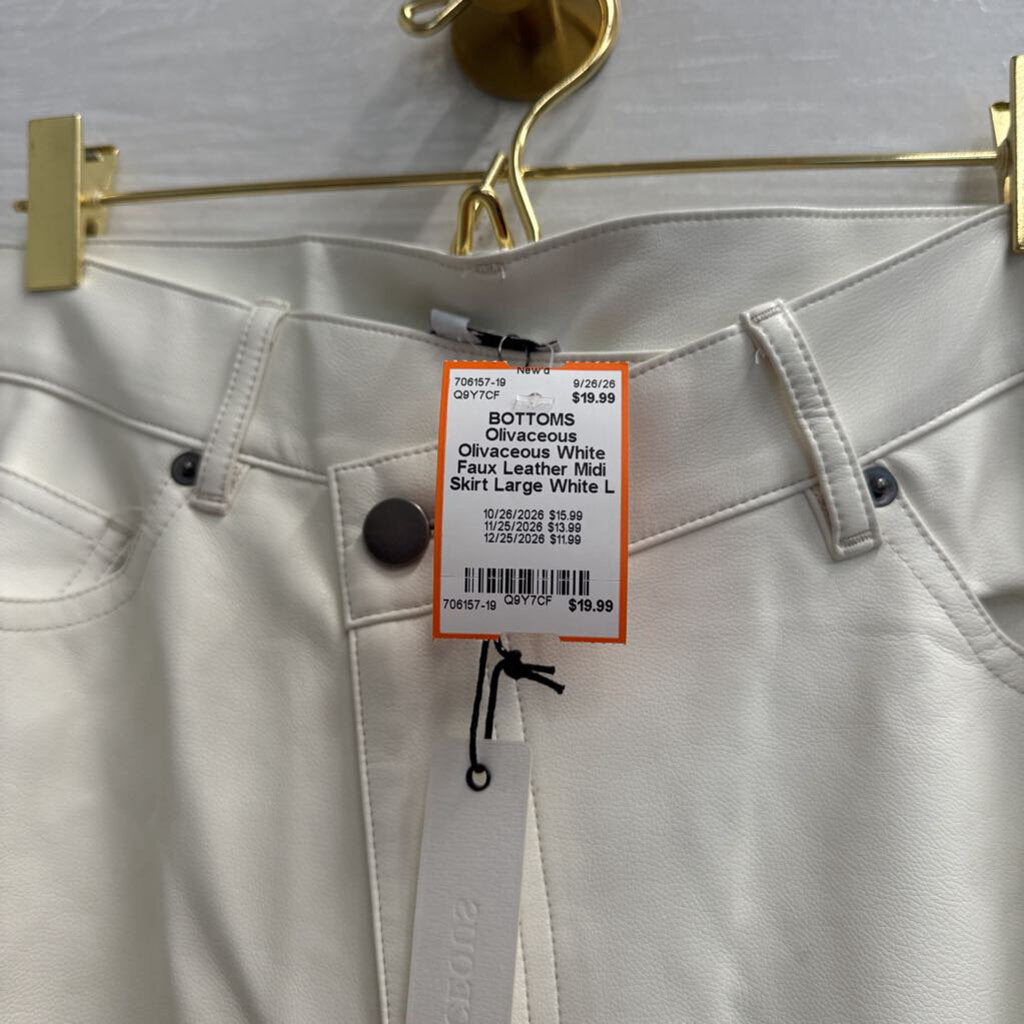 Olivaceous White Faux Leather Midi Skirt Large