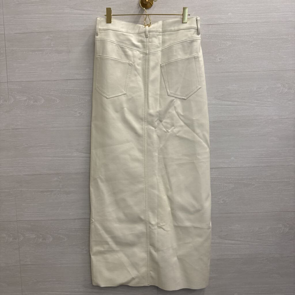 Olivaceous White Faux Leather Midi Skirt Large