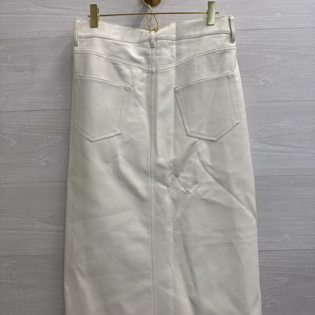 Olivaceous White Faux Leather Midi Skirt Large