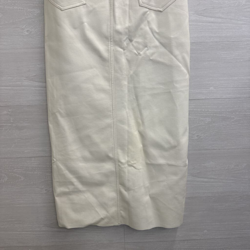 Olivaceous White Faux Leather Midi Skirt Large