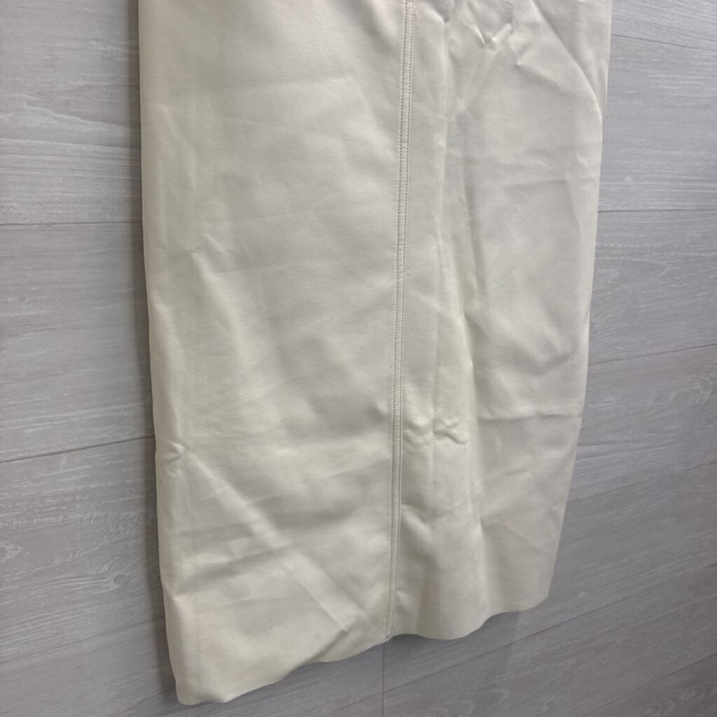 Olivaceous White Faux Leather Midi Skirt Large