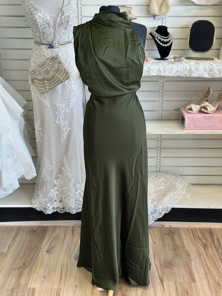 Lulus Olive Green Silky High Neck Sleeveless Long Formal Dress 1X