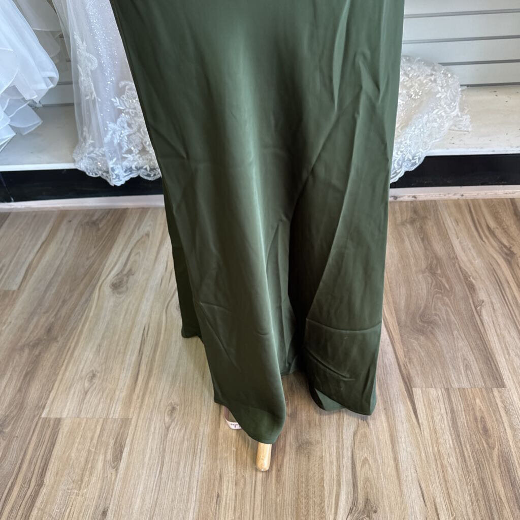 Lulus Olive Green Silky High Neck Sleeveless Long Formal Dress 1X