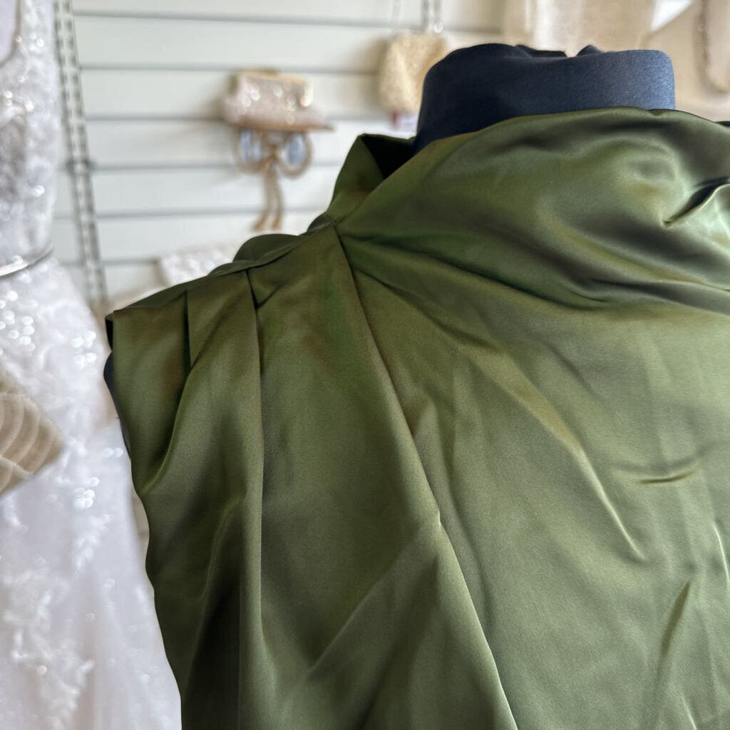 Lulus Olive Green Silky High Neck Sleeveless Long Formal Dress 1X