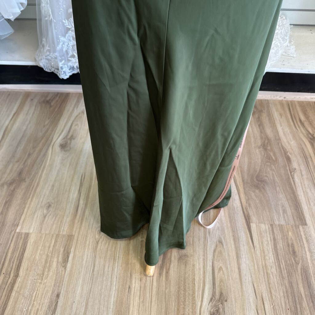 Lulus Olive Green Silky High Neck Sleeveless Long Formal Dress 1X
