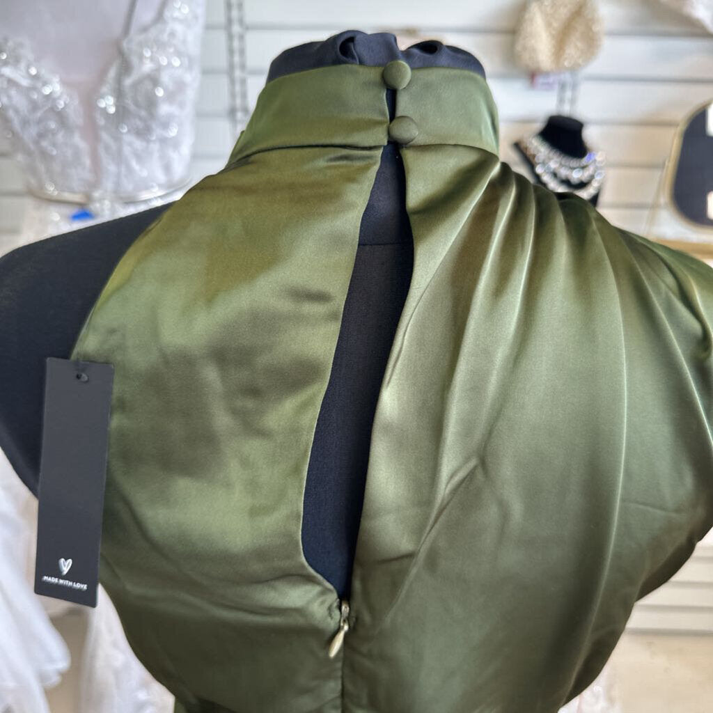 Lulus Olive Green Silky High Neck Sleeveless Long Formal Dress 1X