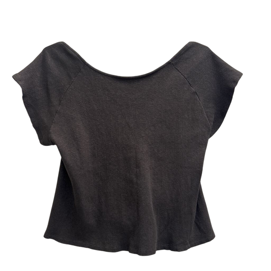 Aerie Grey Ribbed Open Back Cropped Short Sleeve Top XXL