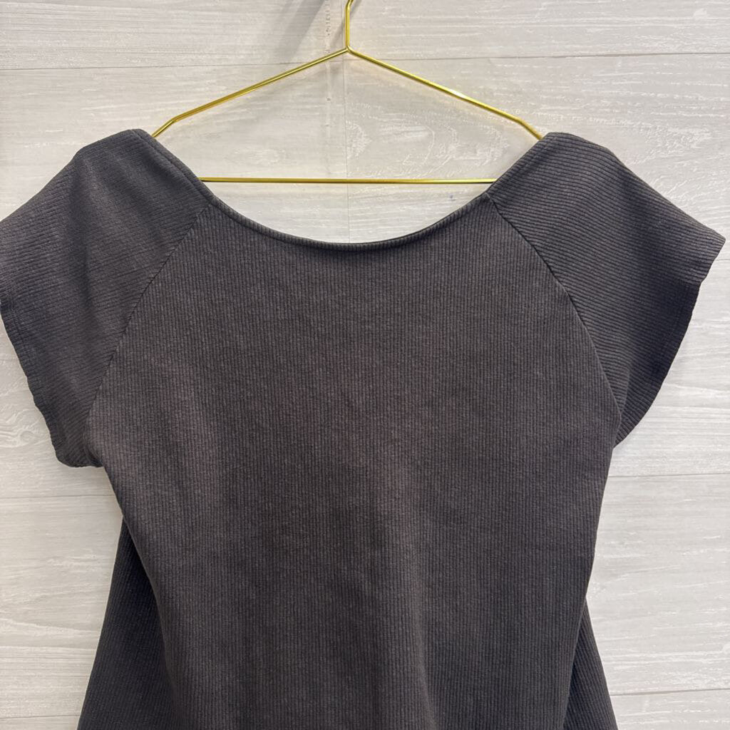 Aerie Grey Ribbed Open Back Cropped Short Sleeve Top XXL