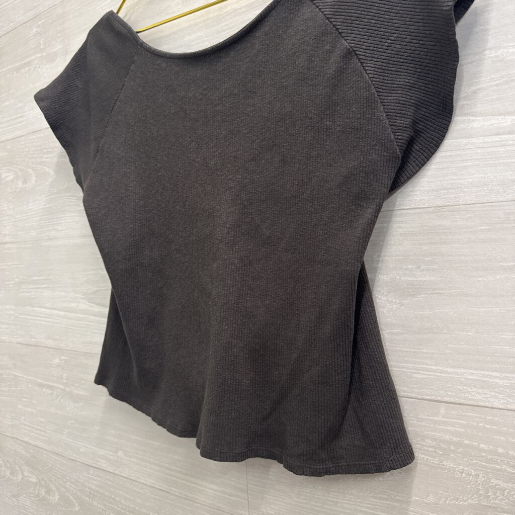 Aerie Grey Ribbed Open Back Cropped Short Sleeve Top XXL