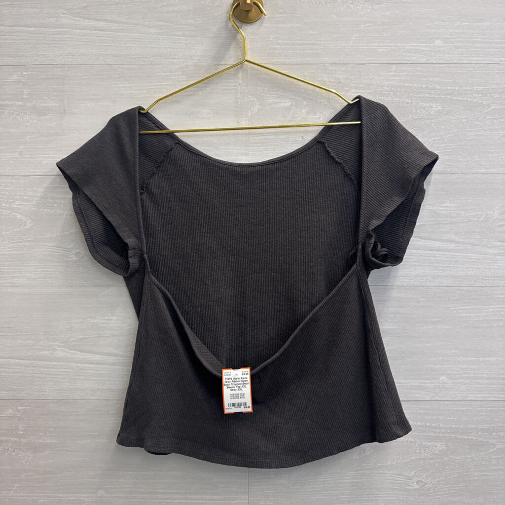 Aerie Grey Ribbed Open Back Cropped Short Sleeve Top XXL
