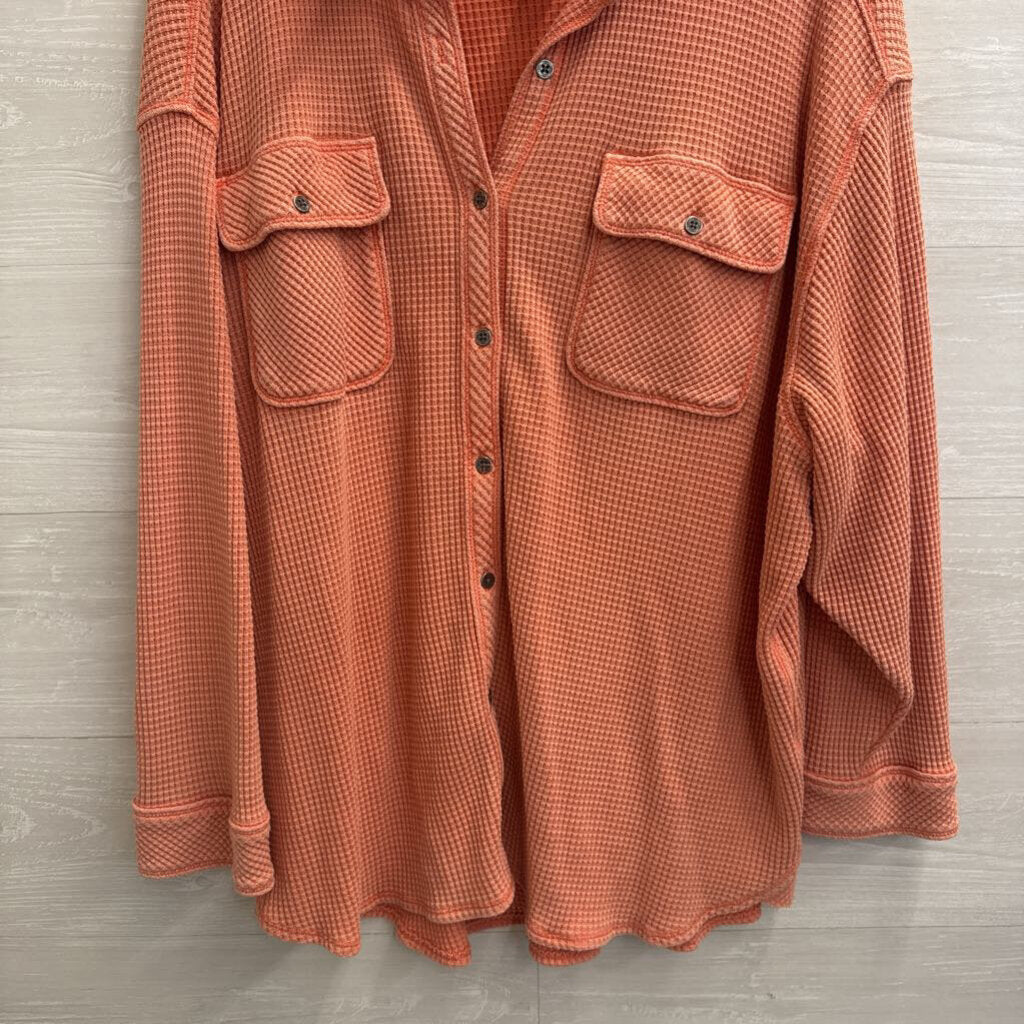 Aerie Orange Textured Long Sleeve Button Down Top Extra Large