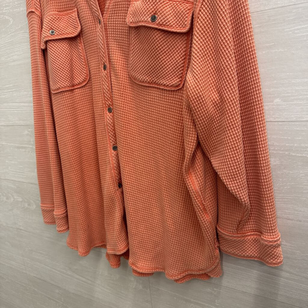 Aerie Orange Textured Long Sleeve Button Down Top Extra Large