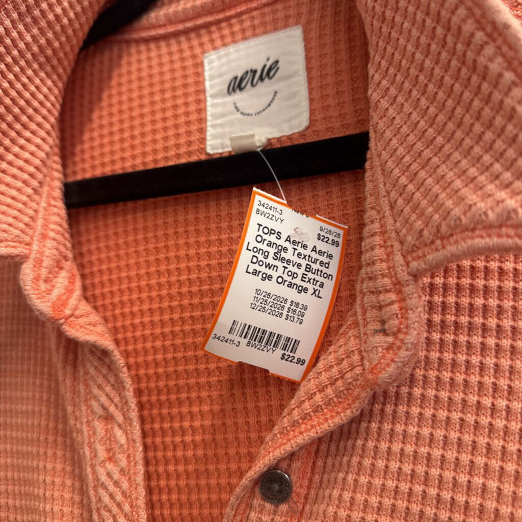 Aerie Orange Textured Long Sleeve Button Down Top Extra Large