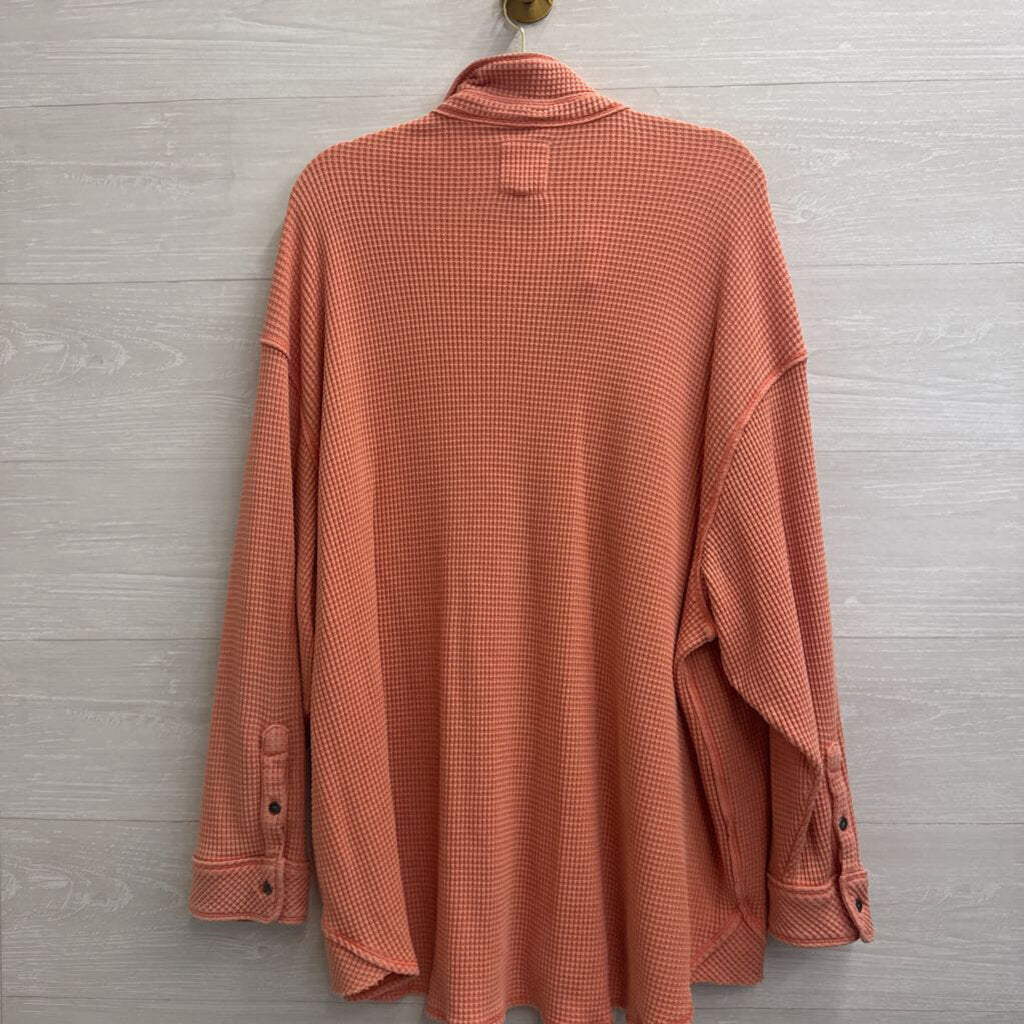Aerie Orange Textured Long Sleeve Button Down Top Extra Large