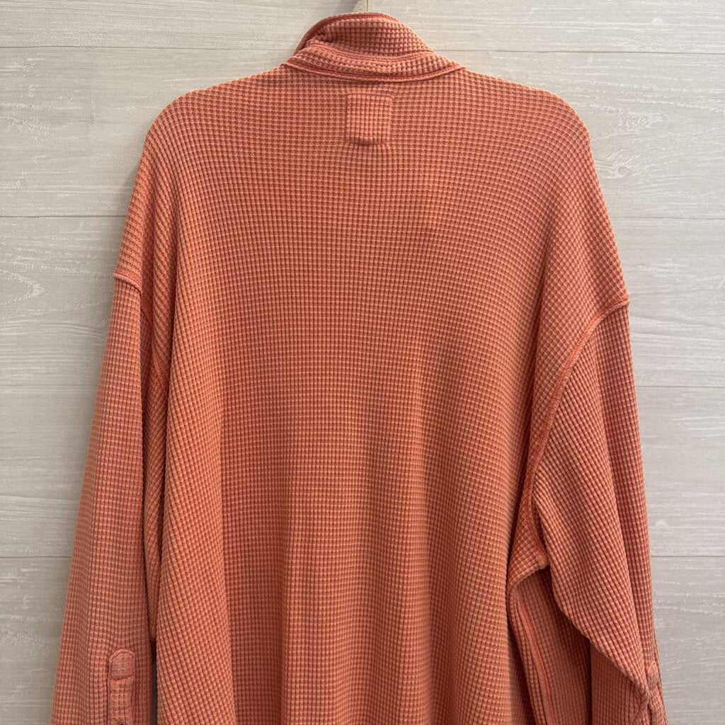 Aerie Orange Textured Long Sleeve Button Down Top Extra Large