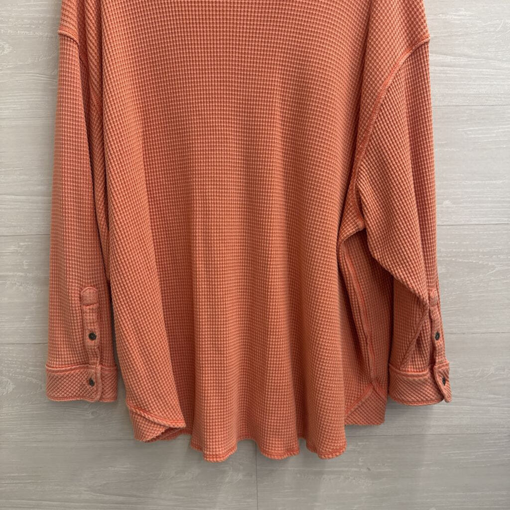 Aerie Orange Textured Long Sleeve Button Down Top Extra Large