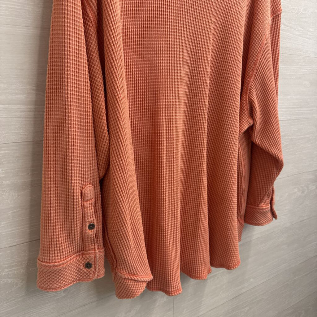 Aerie Orange Textured Long Sleeve Button Down Top Extra Large