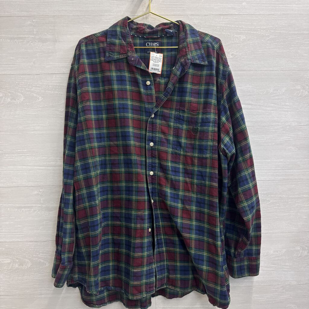 Chaps Navy/ Purple Plaid Long Sleeve Button Down Top 2X