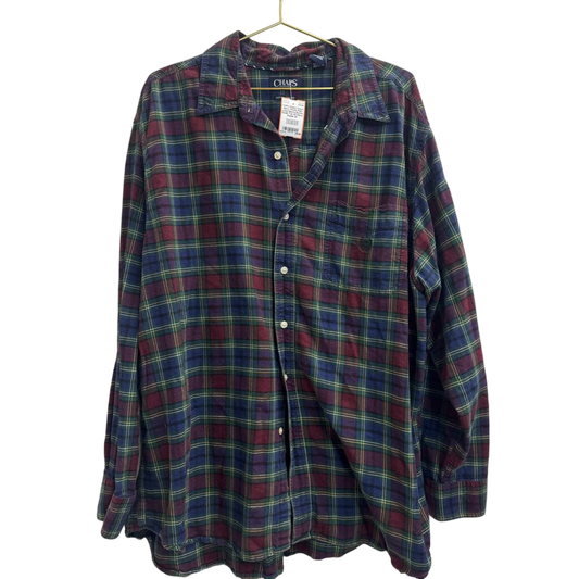 Chaps Navy/ Purple Plaid Long Sleeve Button Down Top 2X