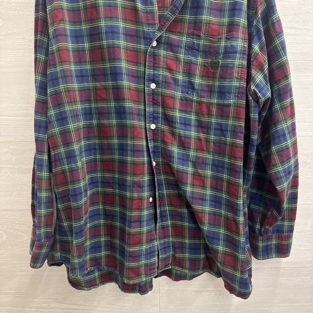 Chaps Navy/ Purple Plaid Long Sleeve Button Down Top 2X