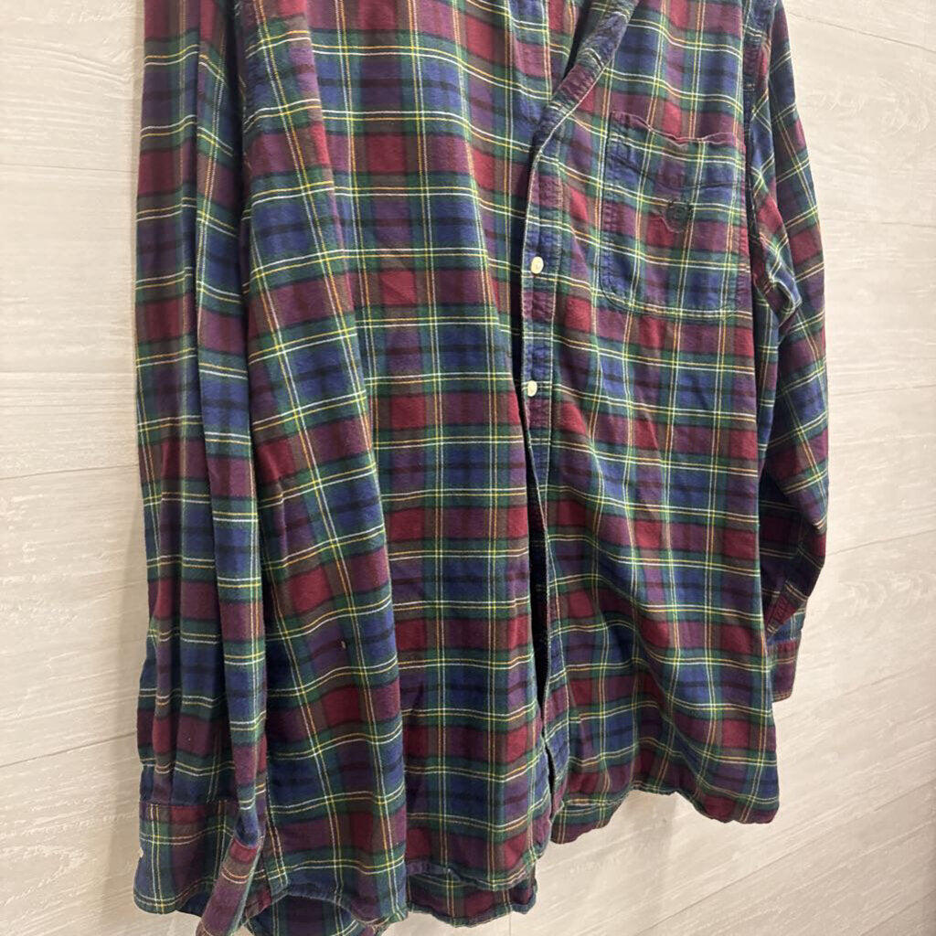 Chaps Navy/ Purple Plaid Long Sleeve Button Down Top 2X