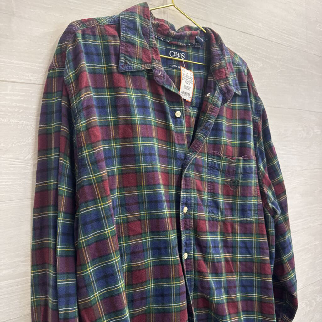 Chaps Navy/ Purple Plaid Long Sleeve Button Down Top 2X