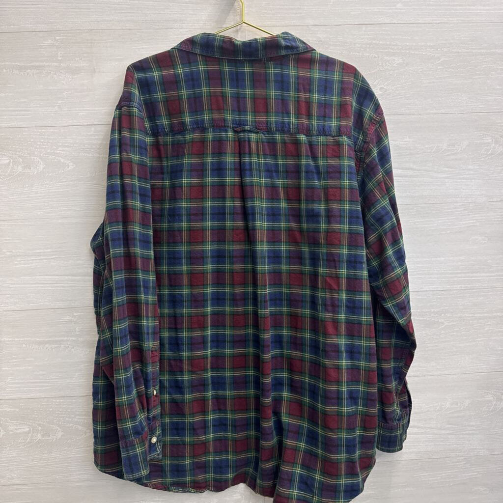 Chaps Navy/ Purple Plaid Long Sleeve Button Down Top 2X